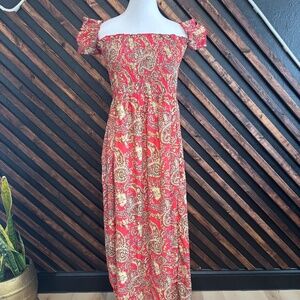 EARTHBOUND Crimson Off Shoulder Maxi Dress